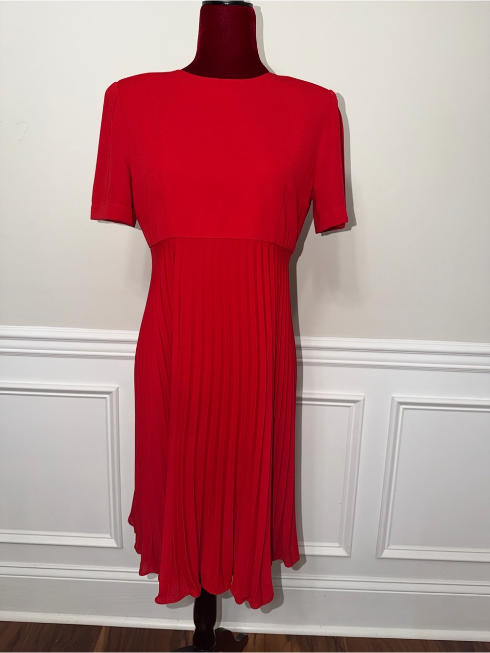 Saks Fifth Avenue Red Pleated Short-Sleeve Midi Dress